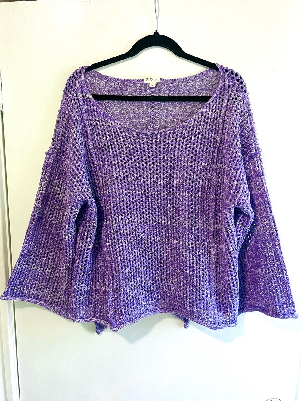 POL Lavender Open-Weave Scoop Neck Knit Sweater